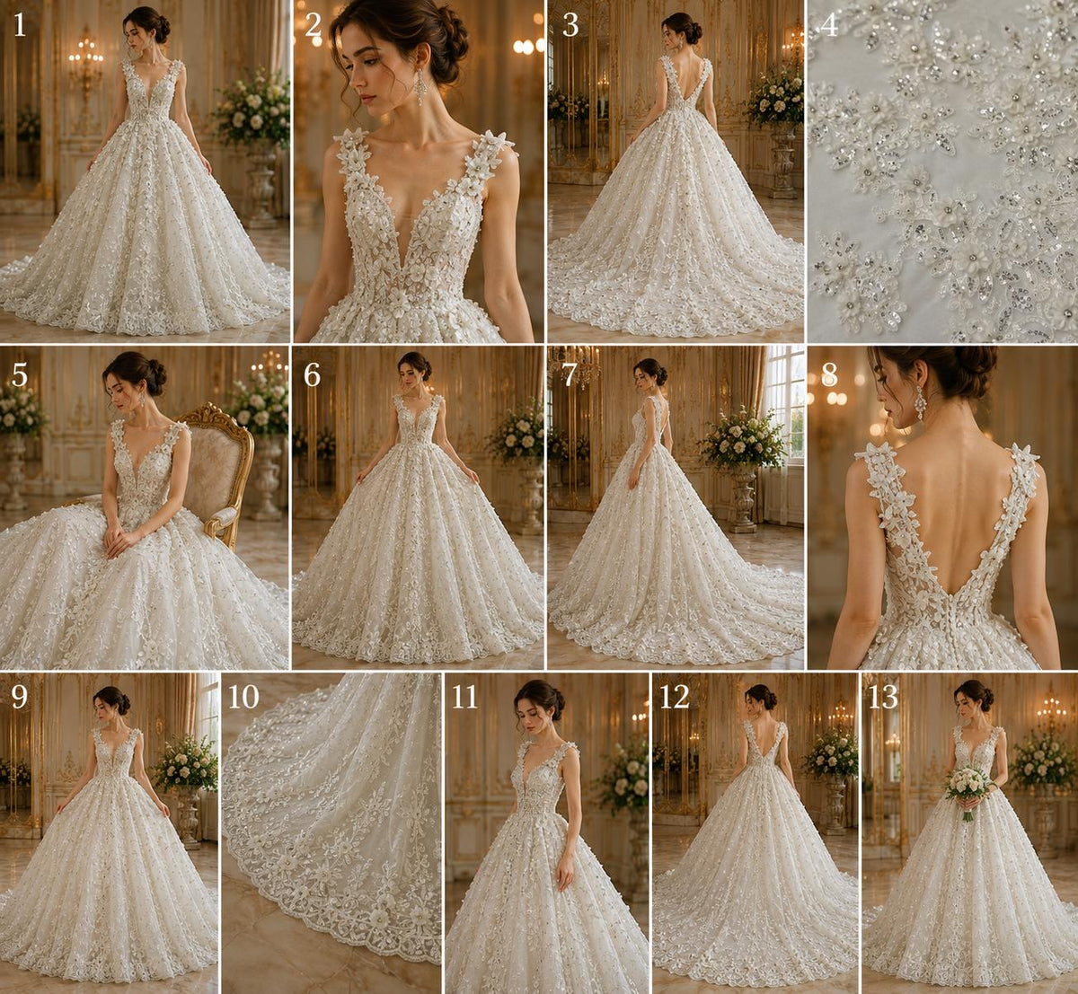 3D Floral Embroidery Lace with Rhinestones -  OFF WHITE  - By The Yard Prom Dress Fabric