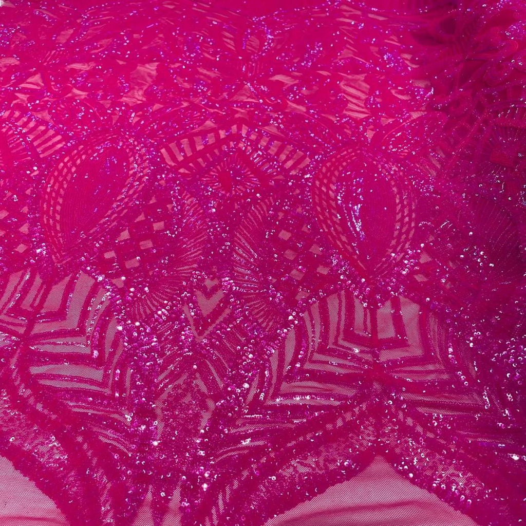 Neon Fuchsia - Marvelous Mermaid Luxury Shiny Sequin 4-Way Stretch Mesh Fabric – Prom & Evening Dress Material By The Yard.