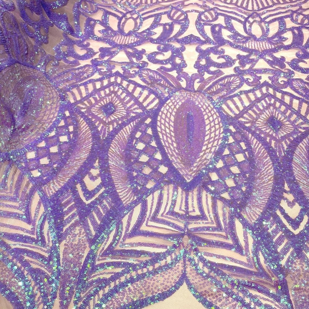 Lavender - Marvelous Mermaid Luxury Shiny Sequin 4-Way Stretch Mesh Fabric – Prom & Evening Dress Material By The Yard.