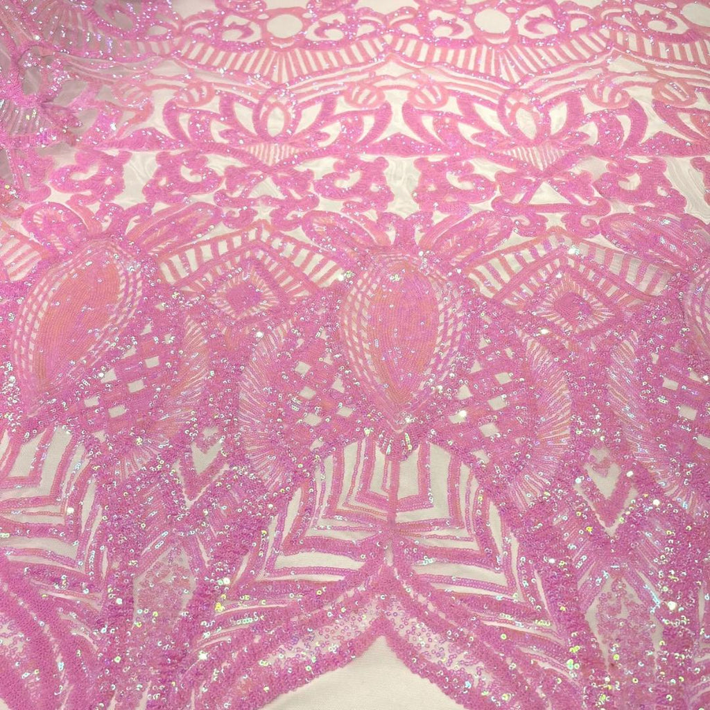 Candy Pink - Marvelous Mermaid Luxury Shiny Sequin 4-Way Stretch Mesh Fabric – Prom & Evening Dress Material By The Yard.