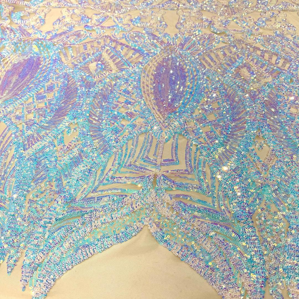 Clear Aqua Nude - Marvelous Mermaid Luxury Shiny Sequin 4-Way Stretch Mesh Fabric – Prom & Evening Dress Material By The Yard.