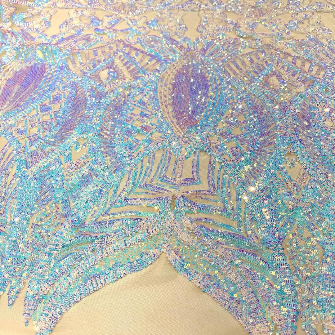 Clear Aqua Nude - Marvelous Mermaid Luxury Shiny Sequin 4-Way Stretch Mesh Fabric – Prom & Evening Dress Material By The Yard.