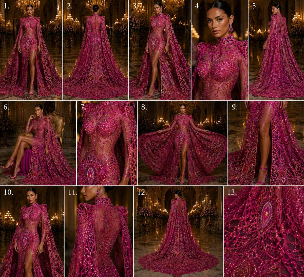 Fuchsia/Gold/Black - Marvelous Mermaid Luxury Shiny Sequin 4-Way Stretch Mesh Fabric – Prom & Evening Dress Material By The Yard.