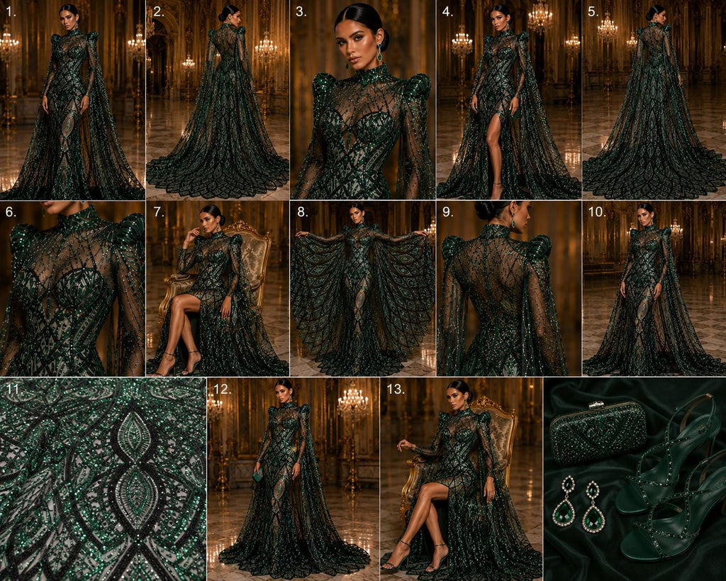 Hunter Green - Marvelous Mermaid Luxury Shiny Sequin 4-Way Stretch Mesh Fabric – Prom & Evening Dress Material By The Yard.