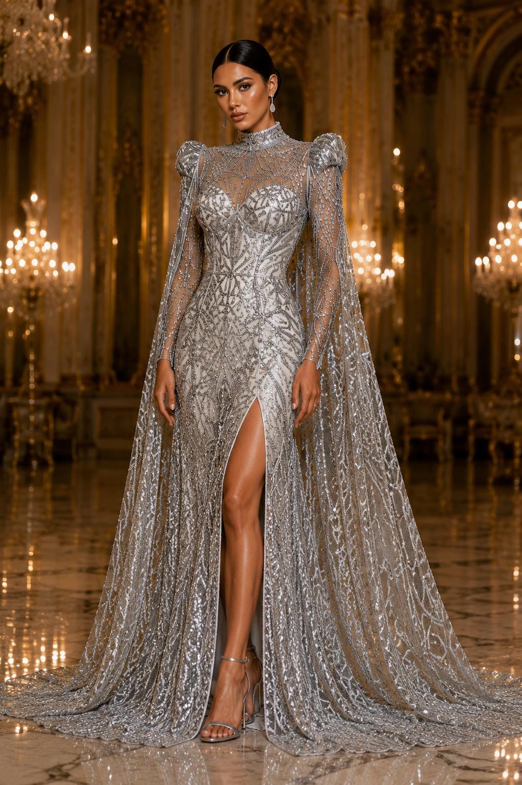 Silver - Marvelous Mermaid Luxury Shiny Sequin 4-Way Stretch Mesh Fabric – Prom & Evening Dress Material By The Yard.