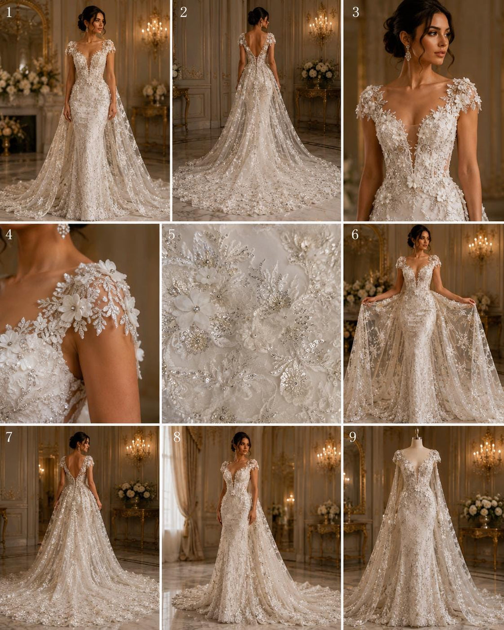 Beaded 3D Floral - Off White - Design Embroidery With Beaded/Rhinestones on a Mesh Fabric By Yard. Sequins Mesh 3D Flower