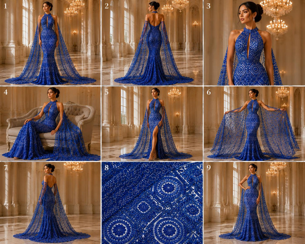 Luxurious Design Lace - Royal - Geometric Beaded Design with Embroidered Sequins and Beads On a Mesh Lace Fabric By The Yard