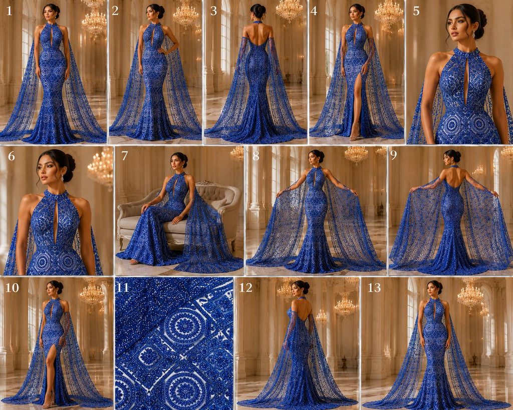 Luxurious Design Lace - Royal - Geometric Beaded Design with Embroidered Sequins and Beads On a Mesh Lace Fabric By The Yard
