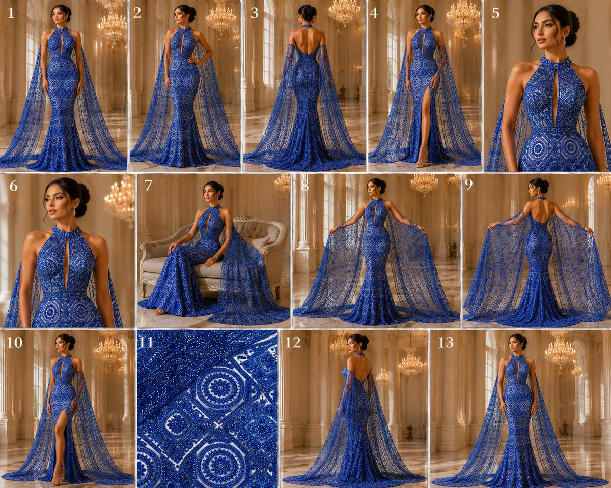 Luxurious Design Lace - Royal - Geometric Beaded Design with Embroidered Sequins and Beads On a Mesh Lace Fabric By The Yard