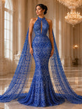 Luxurious Design Lace - Royal - Geometric Beaded Design with Embroidered Sequins and Beads On a Mesh Lace Fabric By The Yard