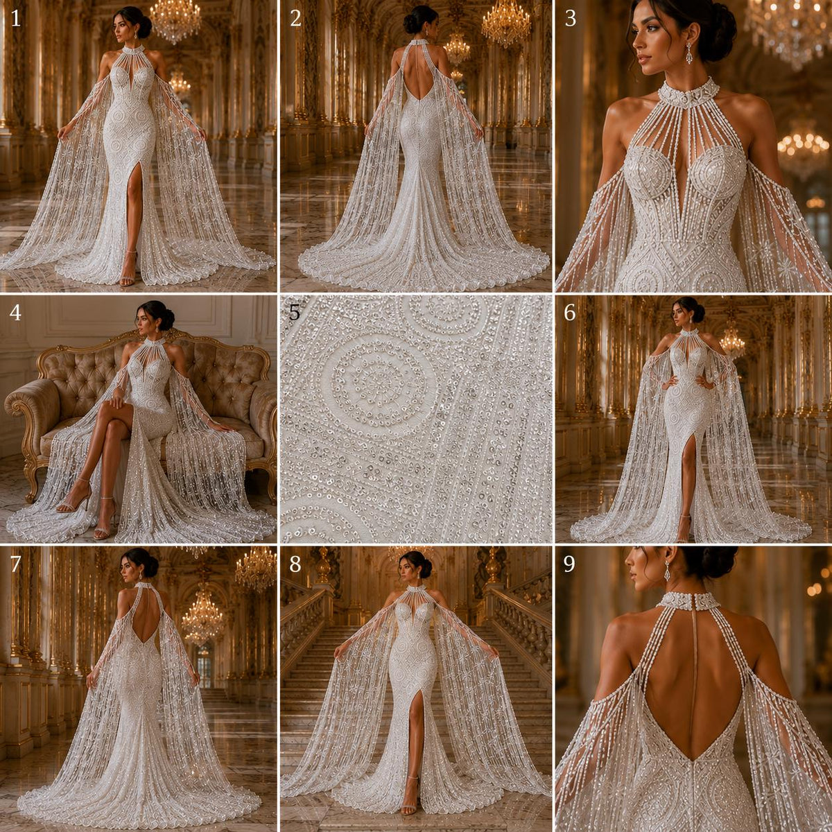 Luxurious Design Lace - White - Geometric Beaded Design with Embroidered Sequins and Beads On a Mesh Lace Fabric By The Yard