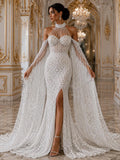 Luxurious Design Lace - Ivory - Geometric Beaded Design with Embroidered Sequins and Beads On a Mesh Lace Fabric By The Yard