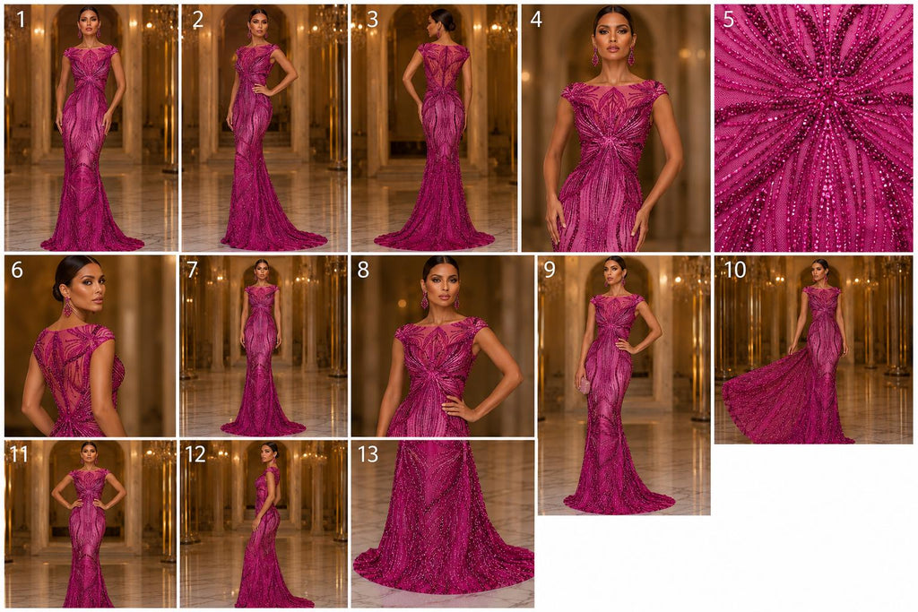FUCHSIA - Luxurious Design Lace - Beaded Design with Embroidered Sequins and Beads On a Mesh Lace Fabric By The Yard