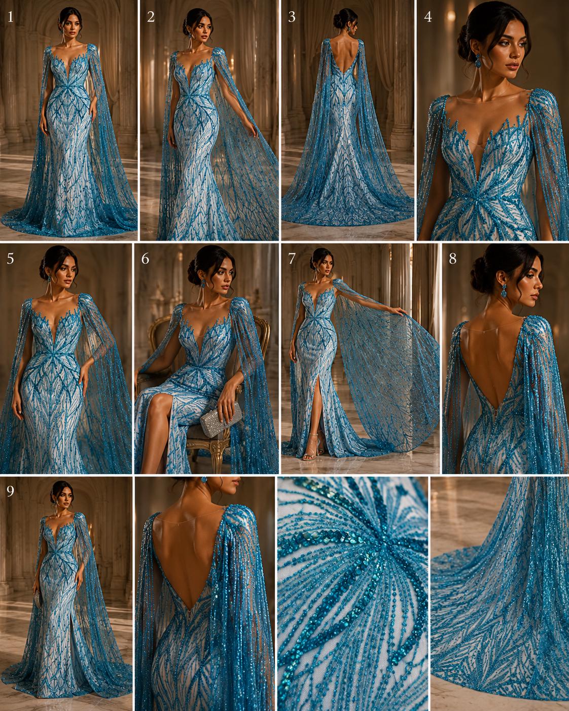 TURQUOISE - Luxurious Design Lace - Beaded Design with Embroidered Sequins and Beads On a Mesh Lace Fabric By The Yard