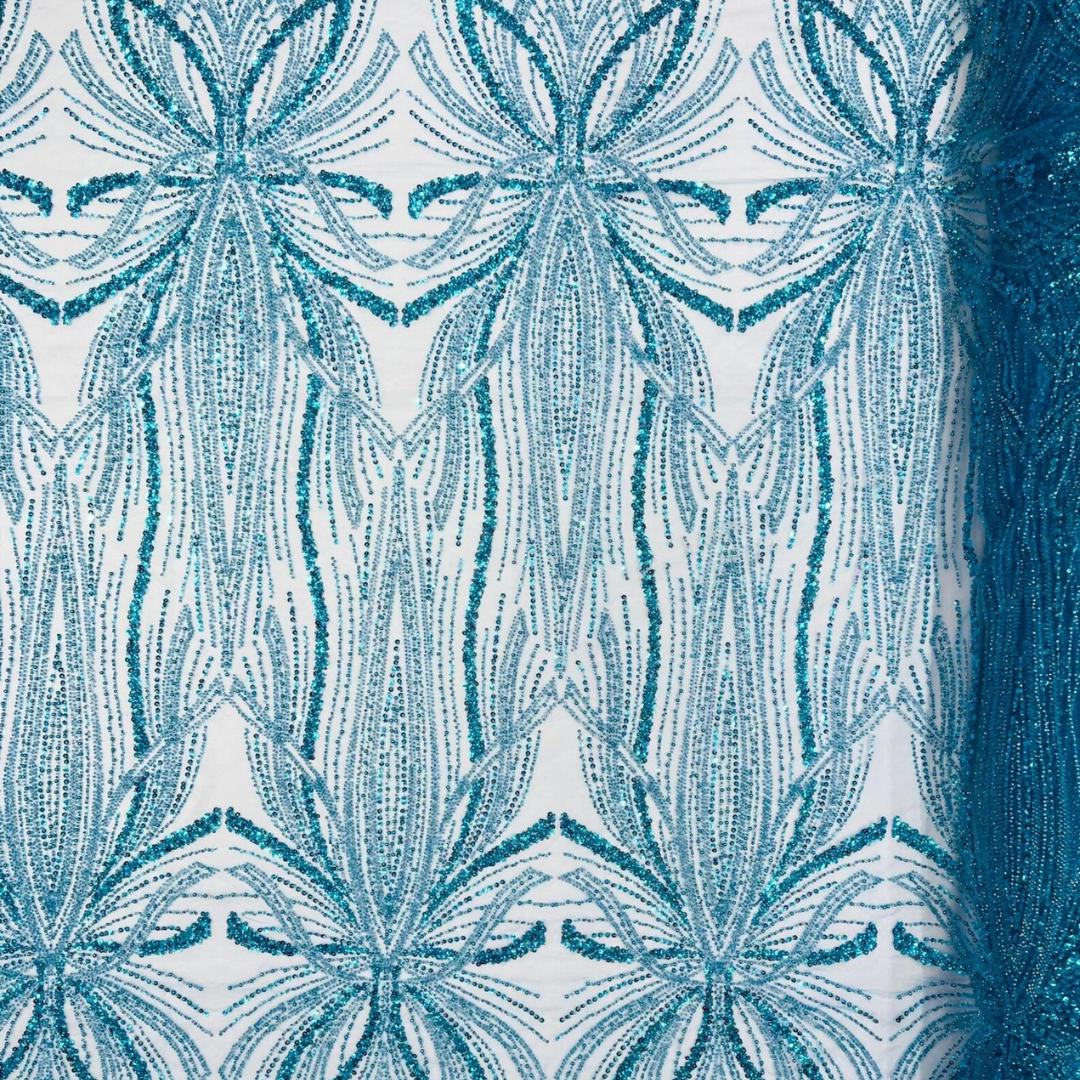 TURQUOISE - Luxurious Design Lace - Beaded Design with Embroidered Sequins and Beads On a Mesh Lace Fabric By The Yard