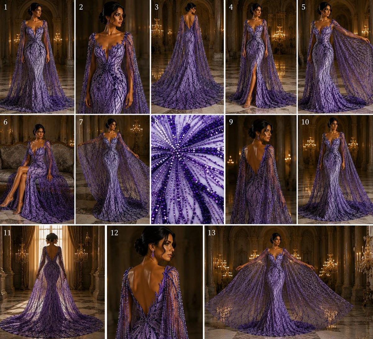 PURPLE - Luxurious Design Lace - Beaded Design with Embroidered Sequins and Beads On a Mesh Lace Fabric By The Yard