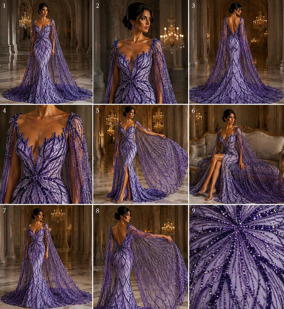 PURPLE - Luxurious Design Lace - Beaded Design with Embroidered Sequins and Beads On a Mesh Lace Fabric By The Yard
