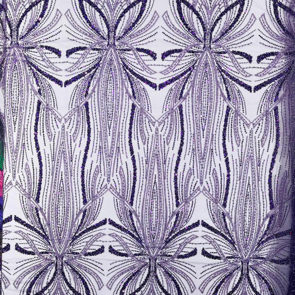 PURPLE - Luxurious Design Lace - Beaded Design with Embroidered Sequins and Beads On a Mesh Lace Fabric By The Yard