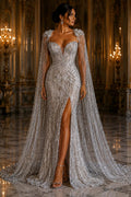 SILVER - Luxurious Design Lace - Beaded Design with Embroidered Sequins and Beads On a Mesh Lace Fabric By The Yard