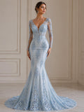 Baby Blue Luxurious Design Lace - Beaded Design with Embroidered Sequins and Beads On a Mesh Lace Fabric By The Yard