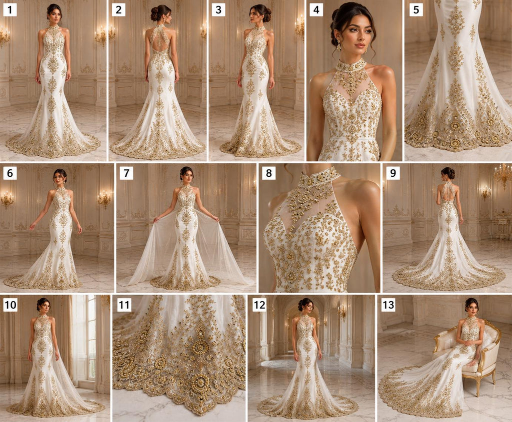 Champagne Luxurious Design Lace - Beaded Design with Embroidered Sequins and Beads On a Mesh Lace Fabric By The Yard