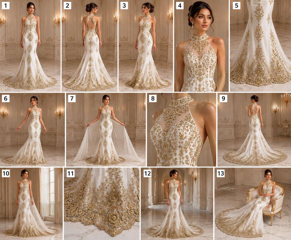 Champagne Luxurious Design Lace - Beaded Design with Embroidered Sequins and Beads On a Mesh Lace Fabric By The Yard