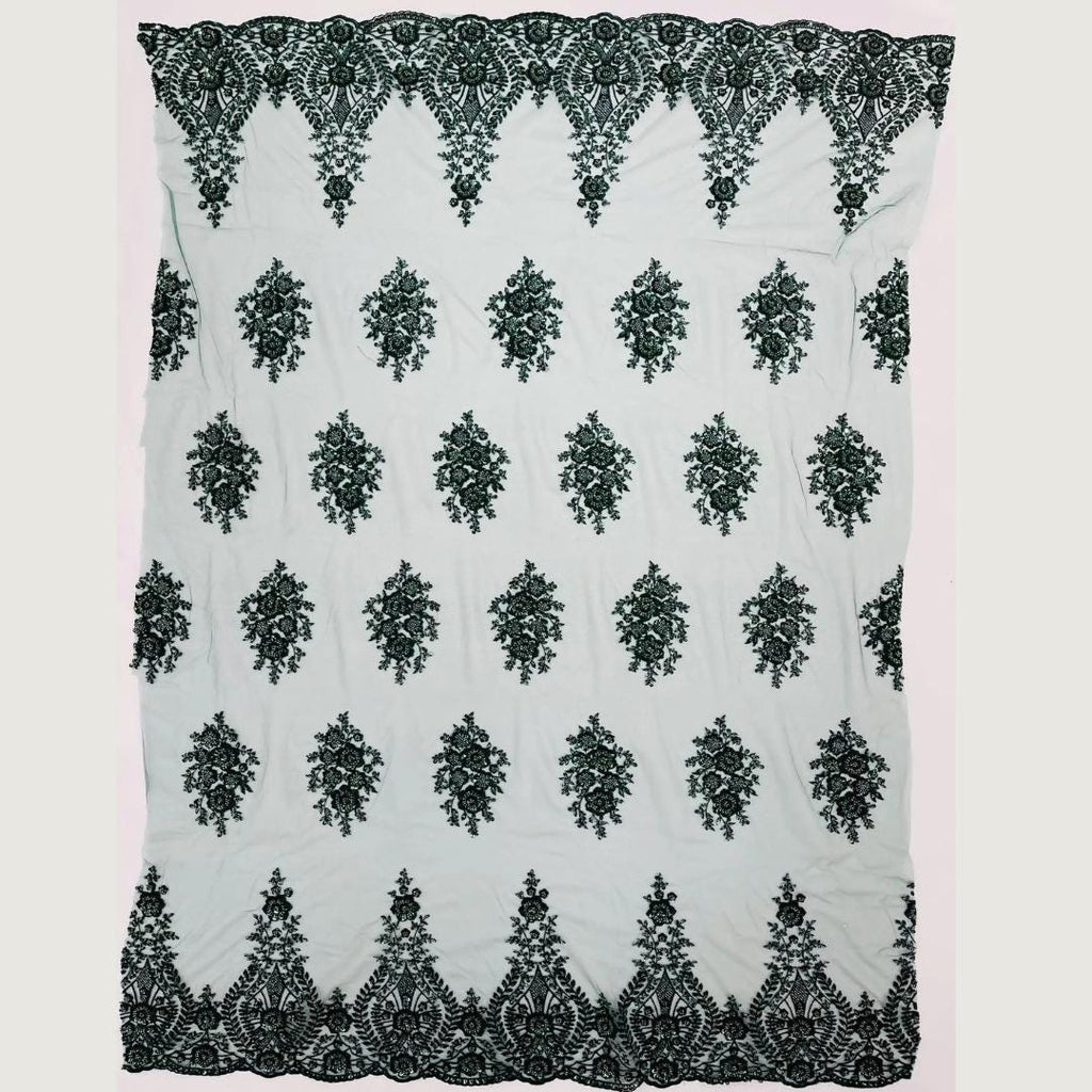 Hunter Luxurious Design Lace - Beaded Design with Embroidered Sequins and Beads On a Mesh Lace Fabric By The Yard