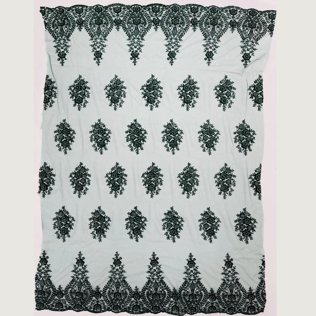 Hunter Luxurious Design Lace - Beaded Design with Embroidered Sequins and Beads On a Mesh Lace Fabric By The Yard