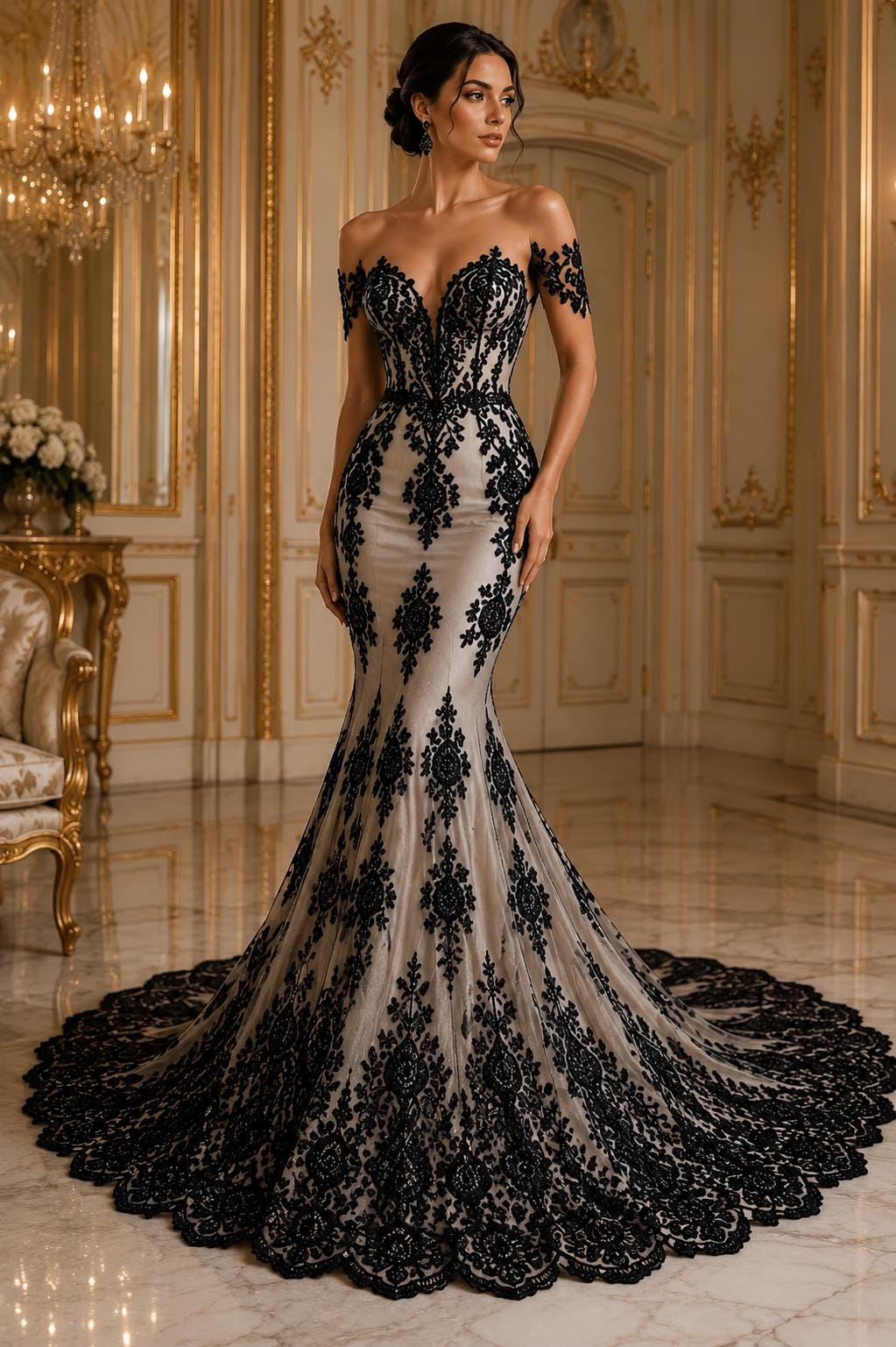 Hunter Luxurious Design Lace - Beaded Design with Embroidered Sequins and Beads On a Mesh Lace Fabric By The Yard