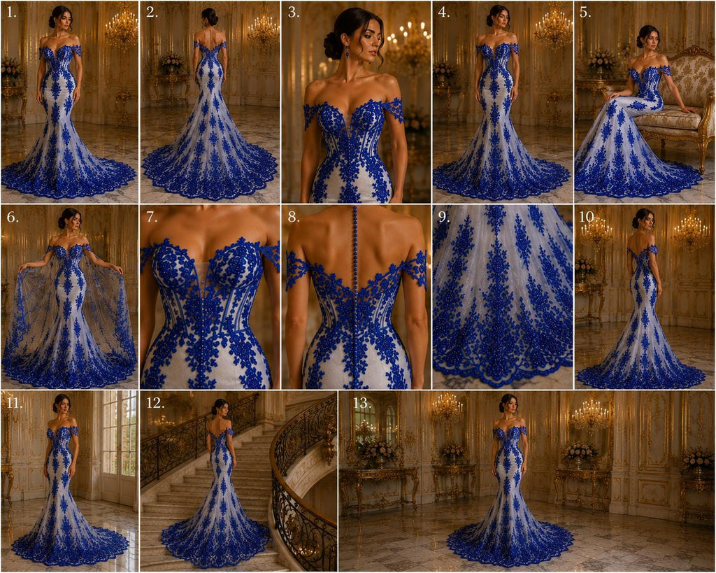 Royal Blue Luxurious Design Lace - Beaded Design with Embroidered Sequins and Beads On a Mesh Lace Fabric By The Yard