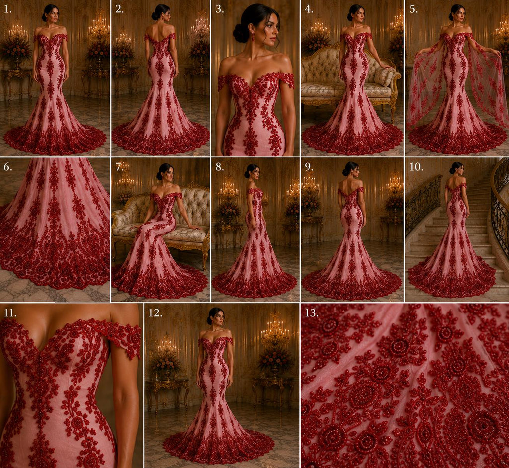 Red Luxurious Design Lace - Beaded Design with Embroidered Sequins and Beads On a Mesh Lace Fabric By The Yard