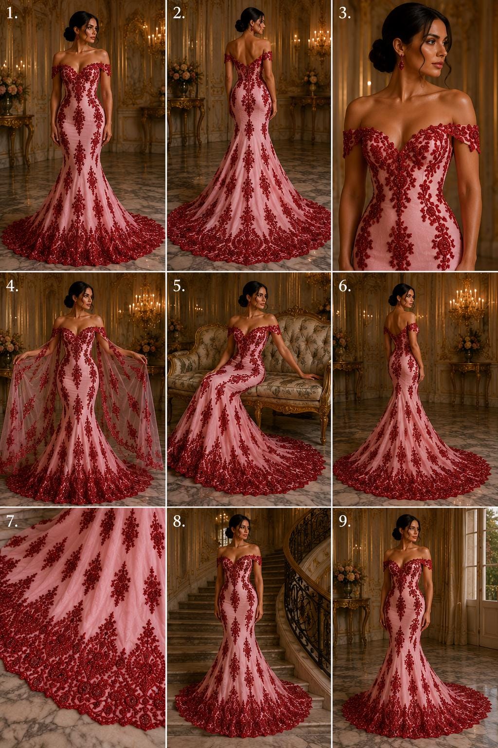 Red Luxurious Design Lace - Beaded Design with Embroidered Sequins and Beads On a Mesh Lace Fabric By The Yard
