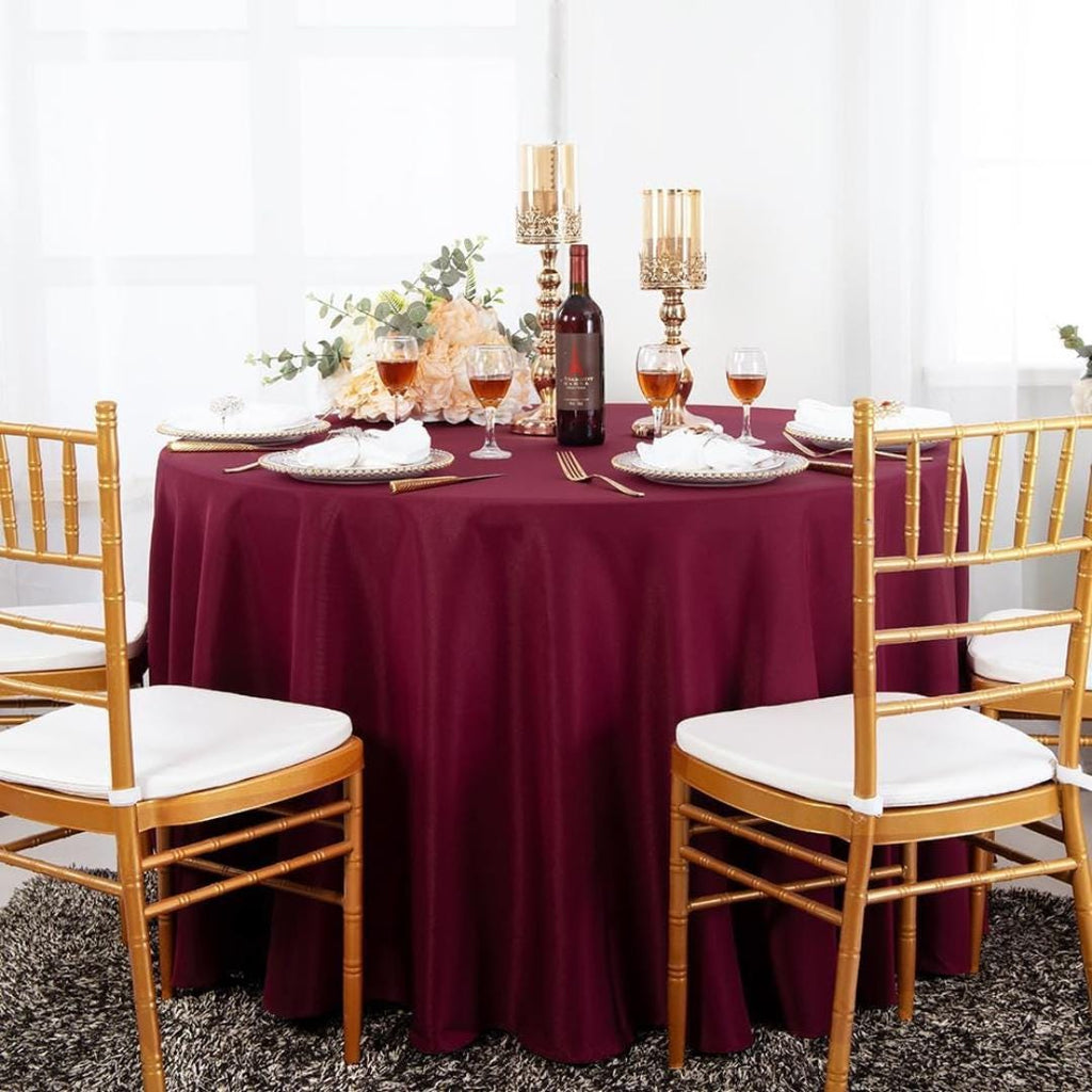 BURGUNDY - 108" Polyester Poplin Washable Round Tablecloth, For Table Cover, Fabric Table Cloth Dinning, Kitchen, Party