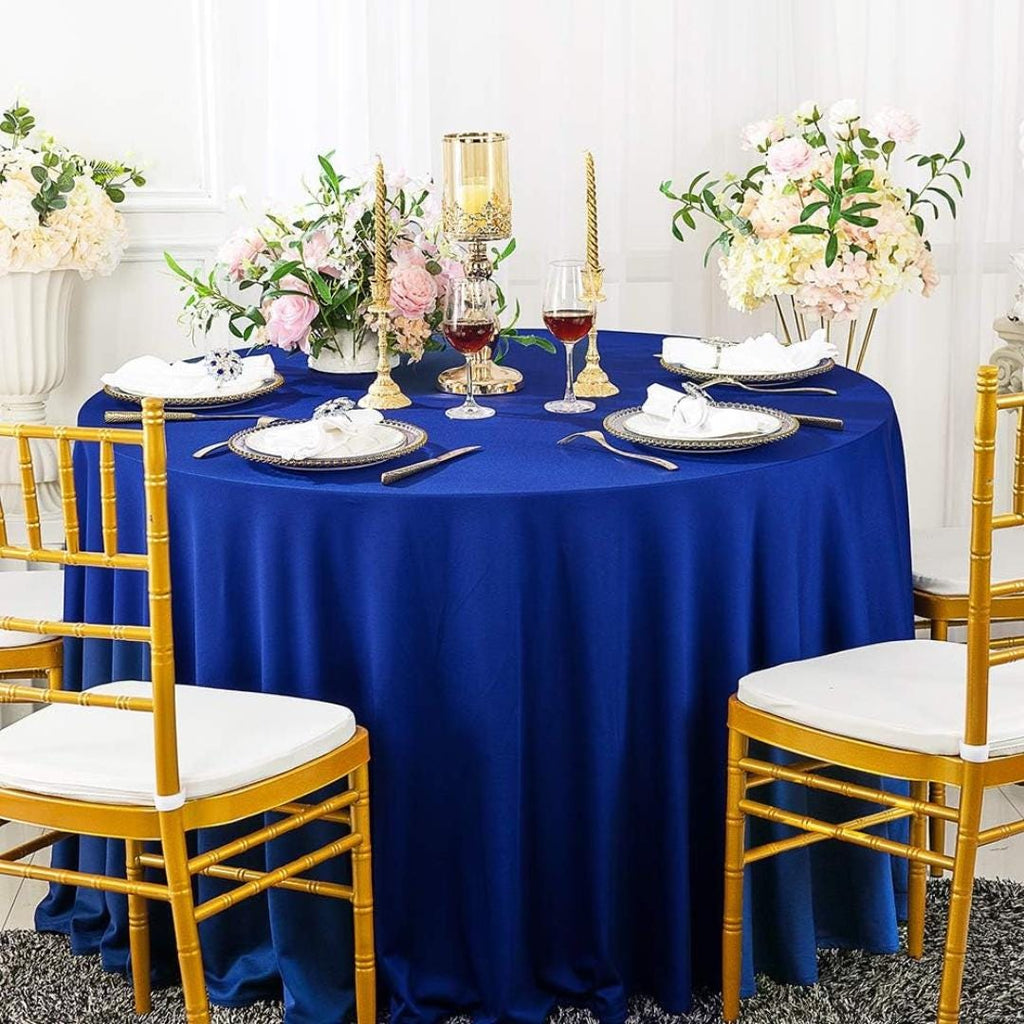 ROYAL BLUE - 108" Polyester Poplin Washable Round Tablecloth, For Table Cover, Fabric Table Cloth Dinning, Kitchen, Party