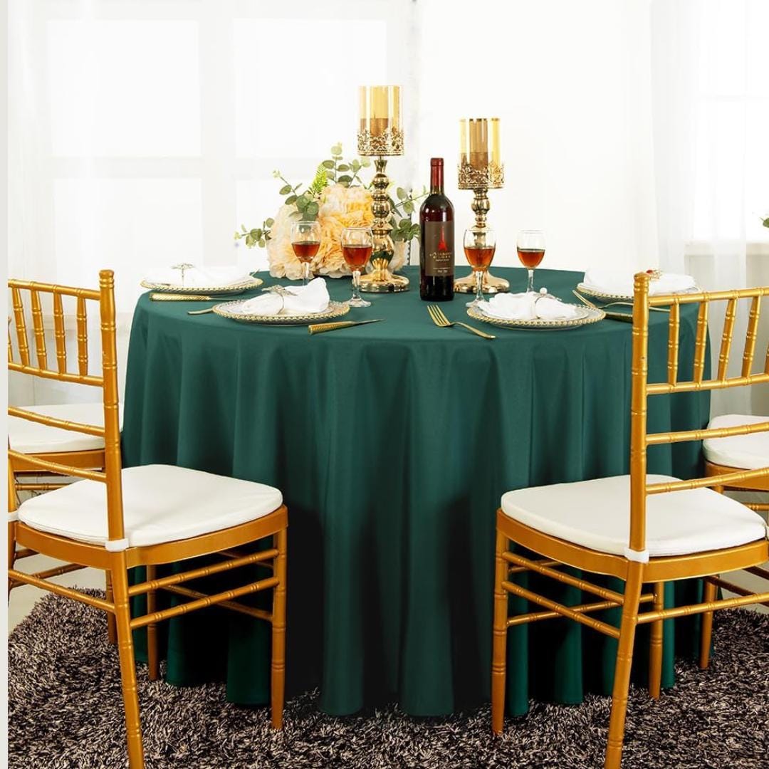 HUNTER - 108" Polyester Poplin Washable Round Tablecloth, For Table Cover, Fabric Table Cloth Dinning, Kitchen, Party