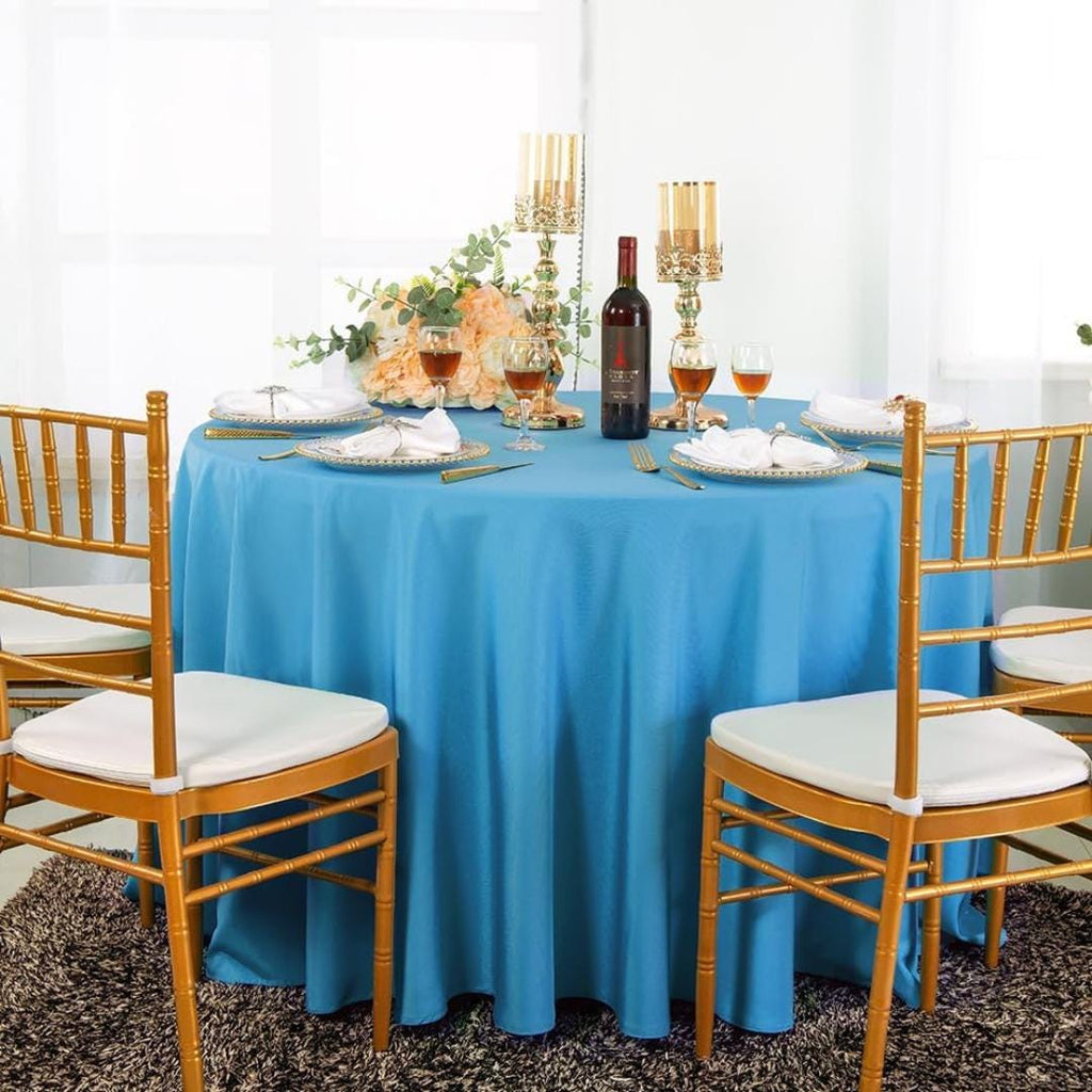 TURQUOISE - 108" Polyester Poplin Washable Round Tablecloth, For Table Cover, Fabric Table Cloth Dinning, Kitchen, Party