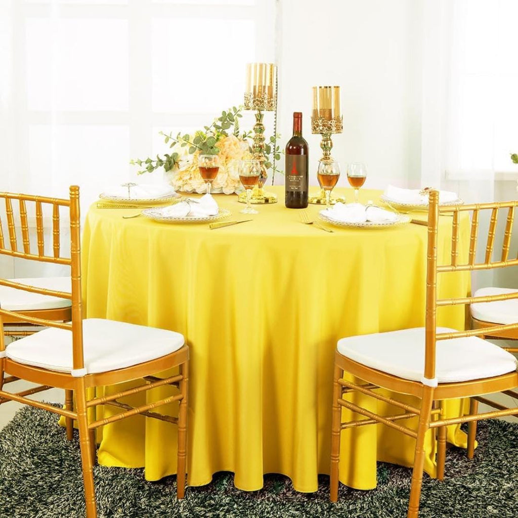 YELLOW - 108" Polyester Poplin Washable Round Tablecloth, For Table Cover, Fabric Table Cloth Dinning, Kitchen, Party