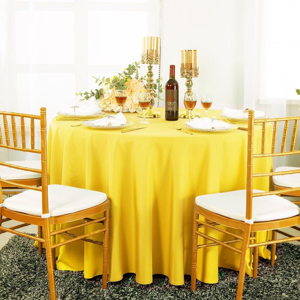 YELLOW - 108" Polyester Poplin Washable Round Tablecloth, For Table Cover, Fabric Table Cloth Dinning, Kitchen, Party