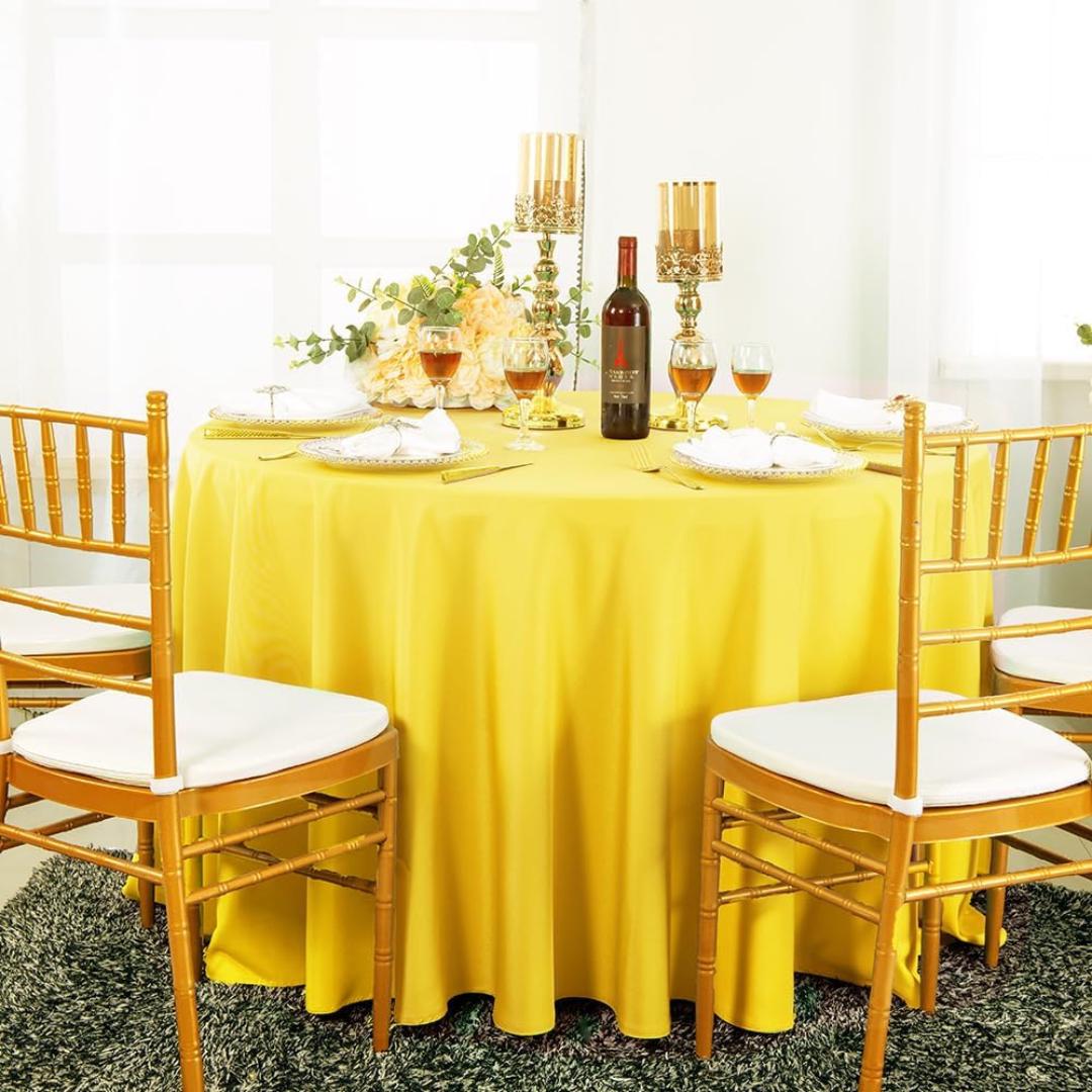 YELLOW - 108" Polyester Poplin Washable Round Tablecloth, For Table Cover, Fabric Table Cloth Dinning, Kitchen, Party