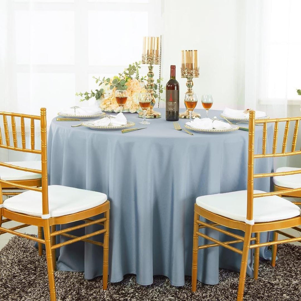 DUSTY BLUE - 108" Polyester Poplin Washable Round Tablecloth, For Table Cover, Fabric Table Cloth Dinning, Kitchen, Party