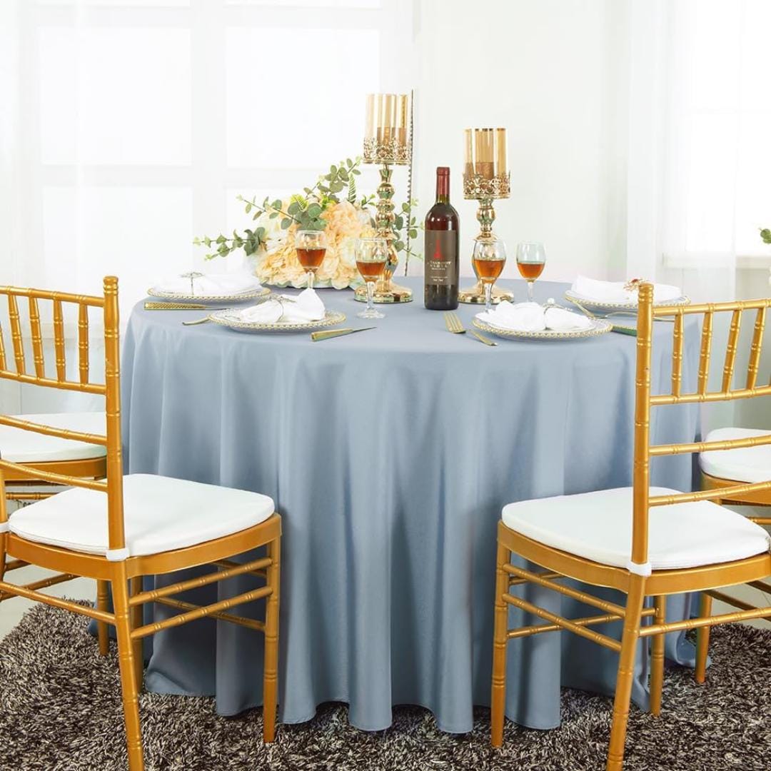 DUSTY BLUE - 108" Polyester Poplin Washable Round Tablecloth, For Table Cover, Fabric Table Cloth Dinning, Kitchen, Party