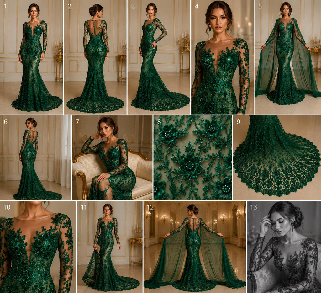 Luxurious Design Lace - HUNTER - Beaded Design with Embroidered Sequins and Beads On a Mesh Lace Fabric By The Yard