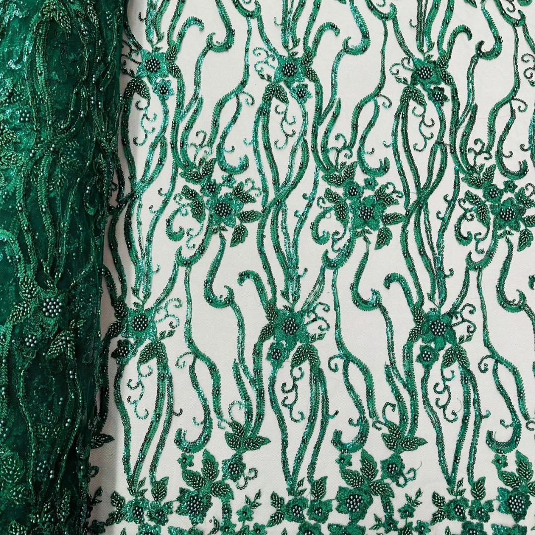 Luxurious Design Lace - HUNTER - Beaded Design with Embroidered Sequins and Beads On a Mesh Lace Fabric By The Yard