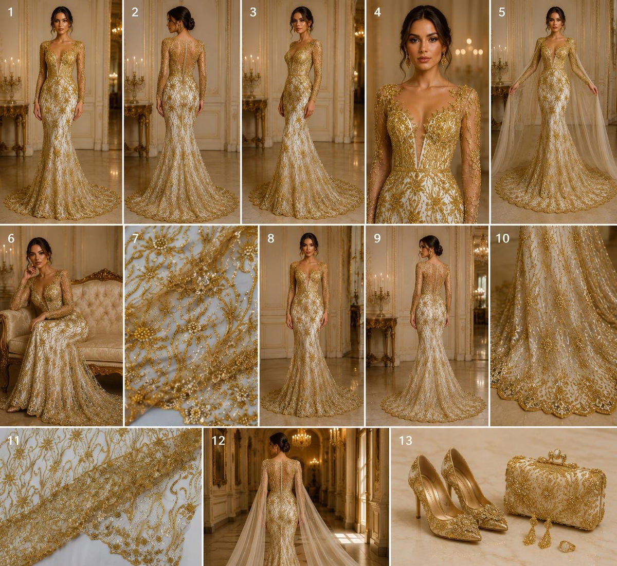 Luxurious Design Lace - GOLD - Beaded Design with Embroidered Sequins and Beads On a Mesh Lace Fabric By The Yard