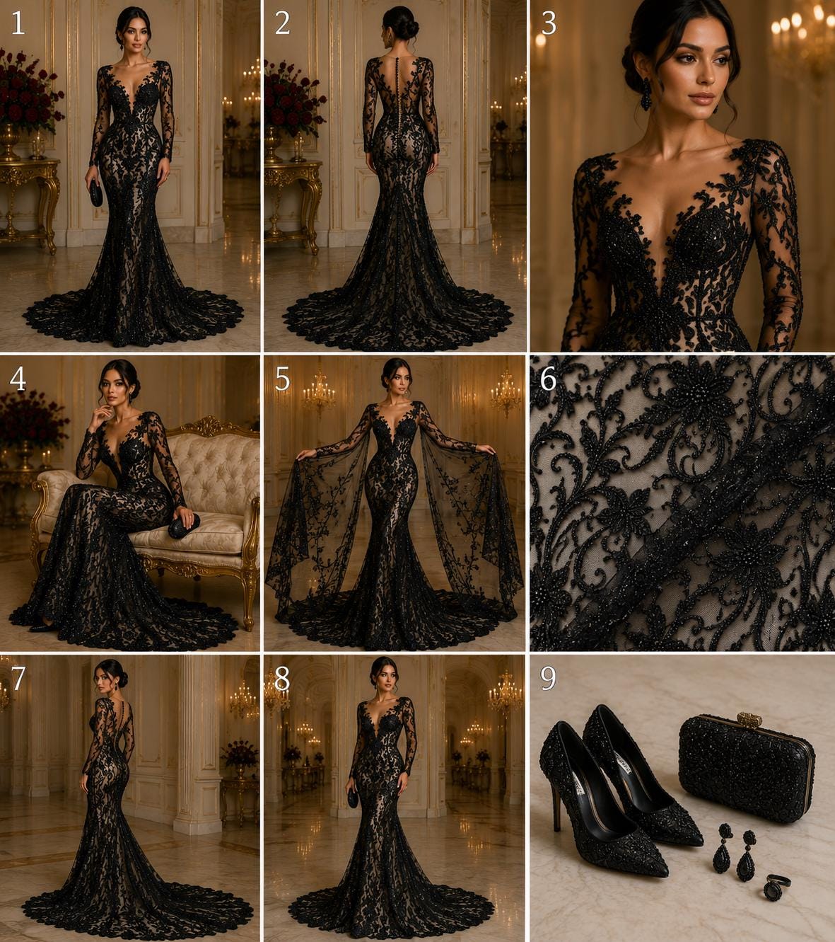 Luxurious Design Lace - BLACK - Beaded Design with Embroidered Sequins and Beads On a Mesh Lace Fabric By The Yard