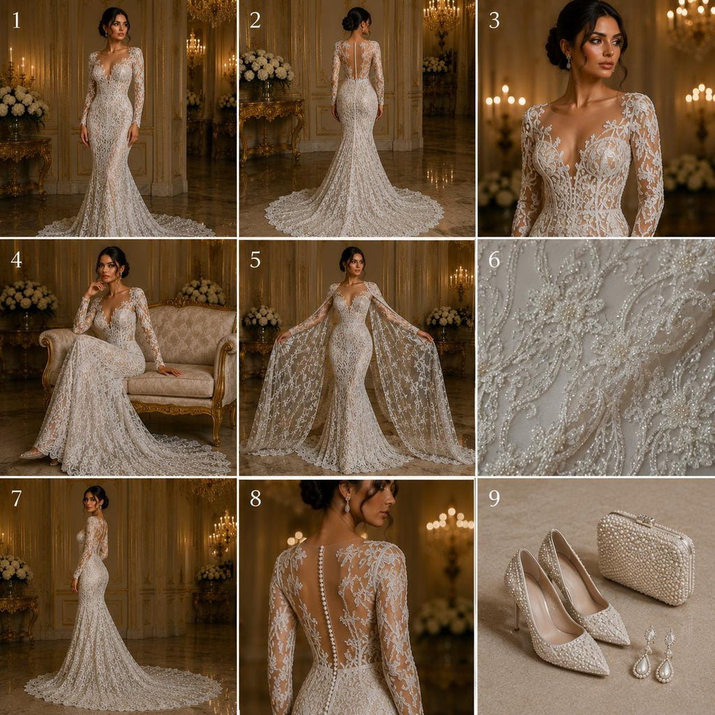Luxurious Design Lace - WHITE - Beaded Design with Embroidered Sequins and Beads On a Mesh Lace Fabric By The Yard