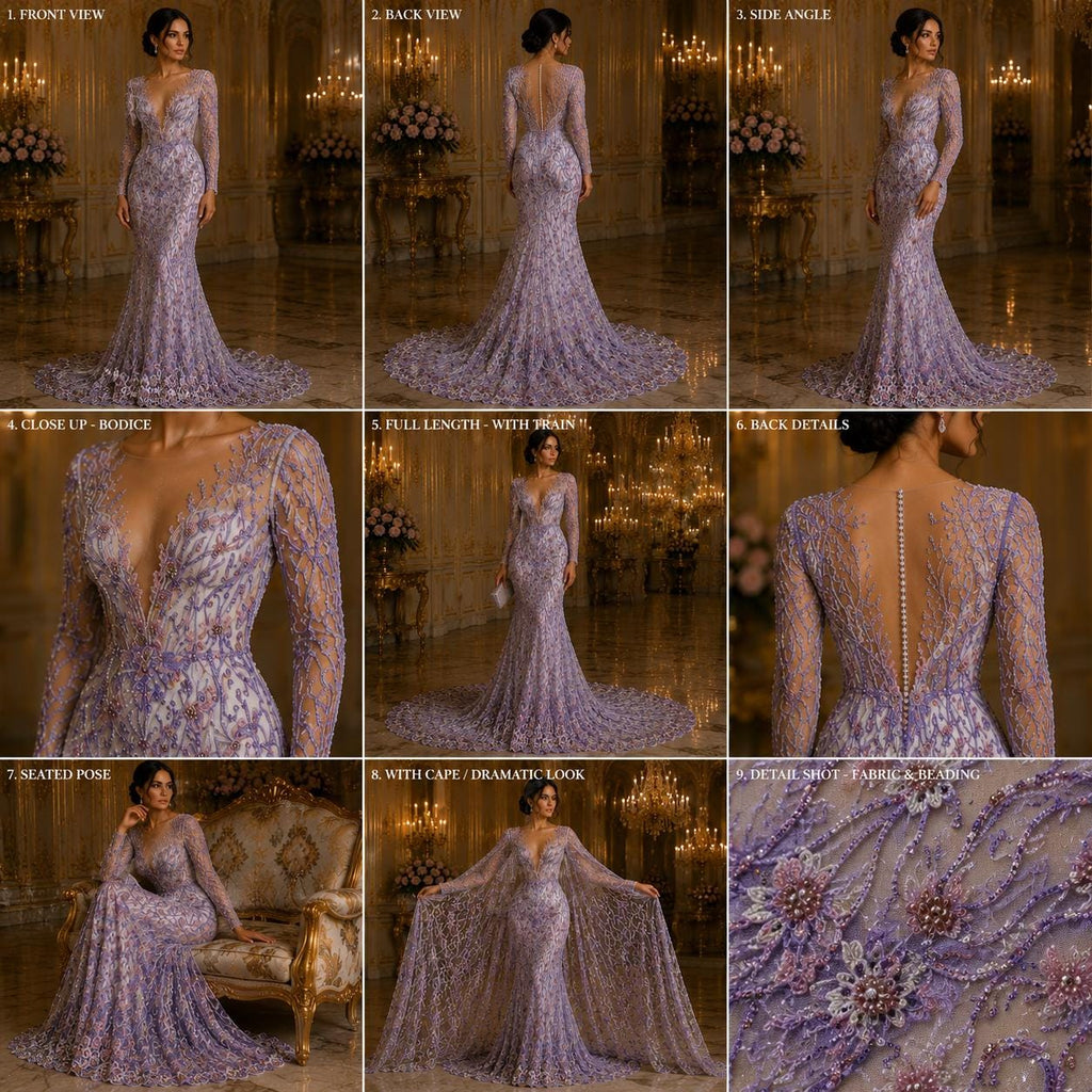 Luxurious Design Lace - LAVENDER - Beaded Design with Embroidered Sequins and Beads On a Mesh Lace Fabric By The Yard