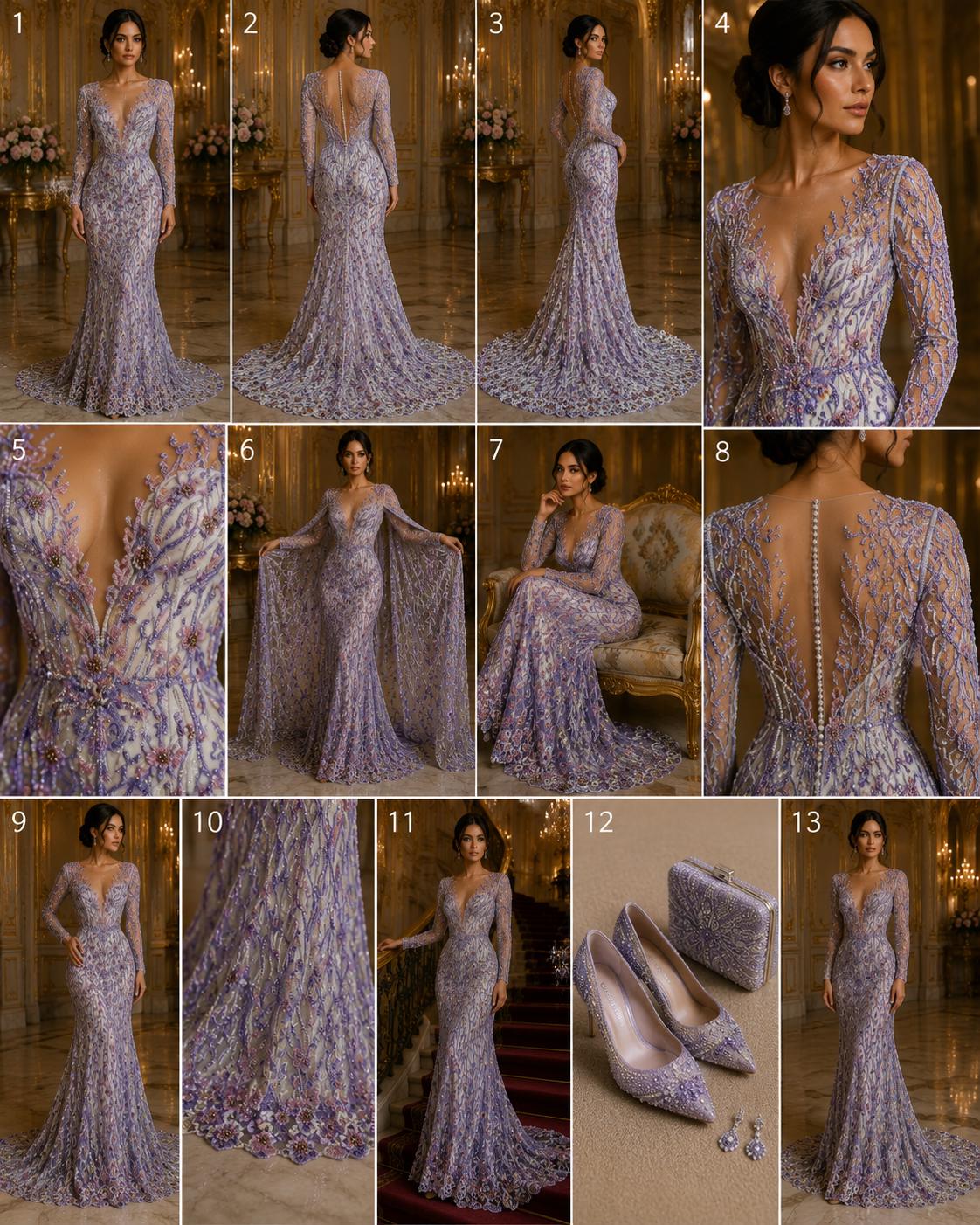 Luxurious Design Lace - LAVENDER - Beaded Design with Embroidered Sequins and Beads On a Mesh Lace Fabric By The Yard