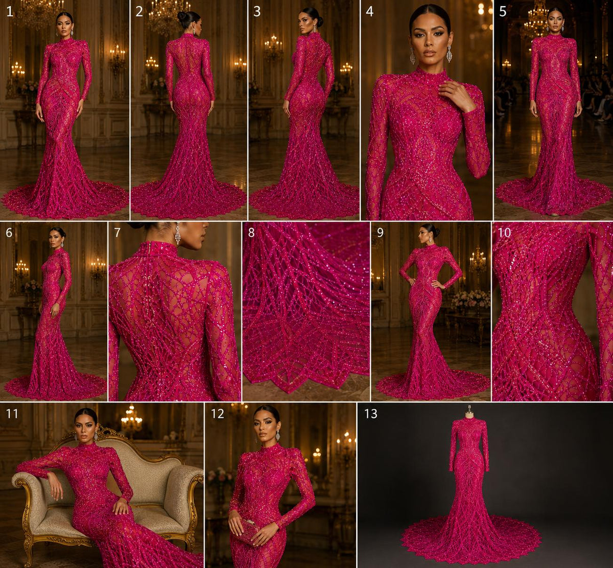 Neon Fuchsia - Marvelous Mermaid Luxury Shiny Sequin 4-Way Stretch Mesh Fabric – Prom & Evening Dress Material By The Yard.