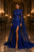 Royal Blue - Marvelous Mermaid Luxury Shiny Sequin 4-Way Stretch Mesh Fabric – Prom & Evening Dress Material By The Yard.